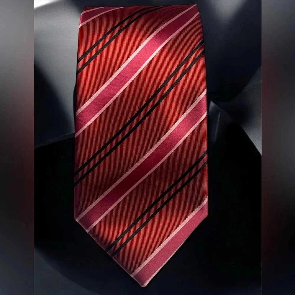 Pierre Cardin Paris Traditional size 3.74” Men Tie red striped silk double liner